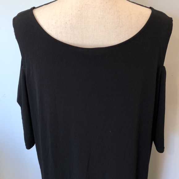 Chicos Cold shoulder maxi dress black size  3 slit on one side elbow sleeves - Picture 4 of 10